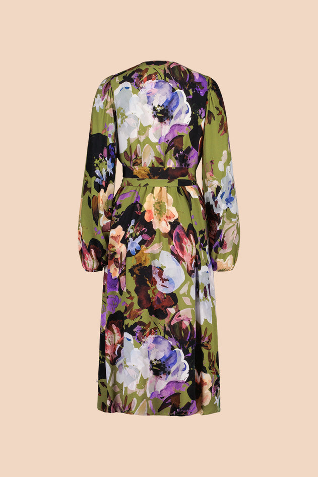 Wrap Midi Dress Olive Anemone