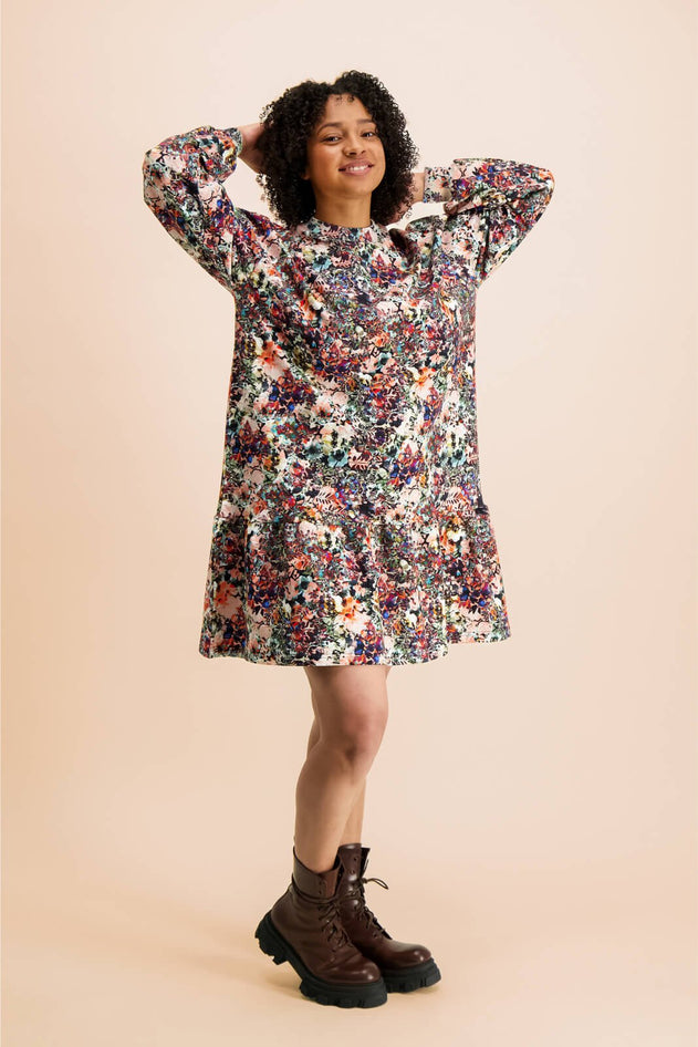 Ruche sweatshirt jurk bloeiende bos