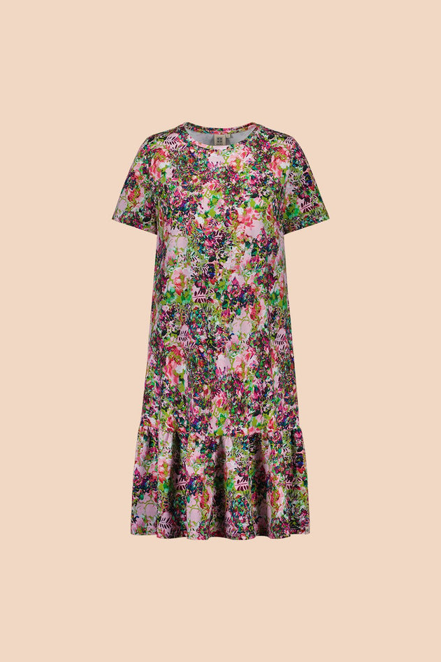 Ruffle T-Shirt Dress Blooming Forest Bright