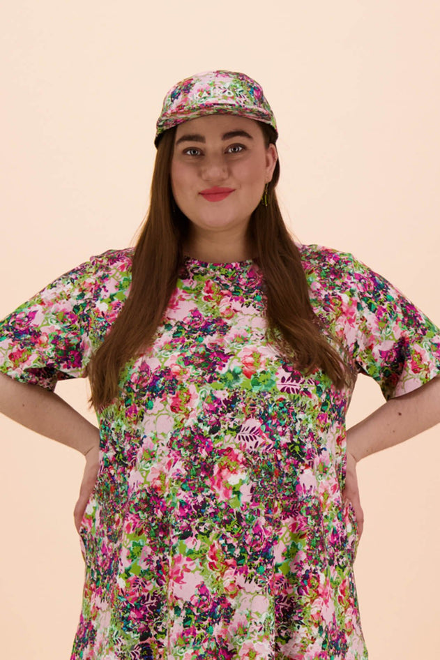 Ruffle T-Shirt Dress Blooming Forest Bright