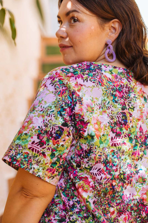 Ruffle T-Shirt Dress Blooming Forest Bright
