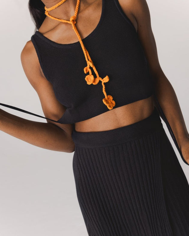Šatrija Set Cotton Wrap Skirt & Drebulė Crop Top Black