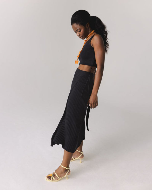 Šatrija Set Cotton Wrap Skirt & Drebulė Crop Top Black
