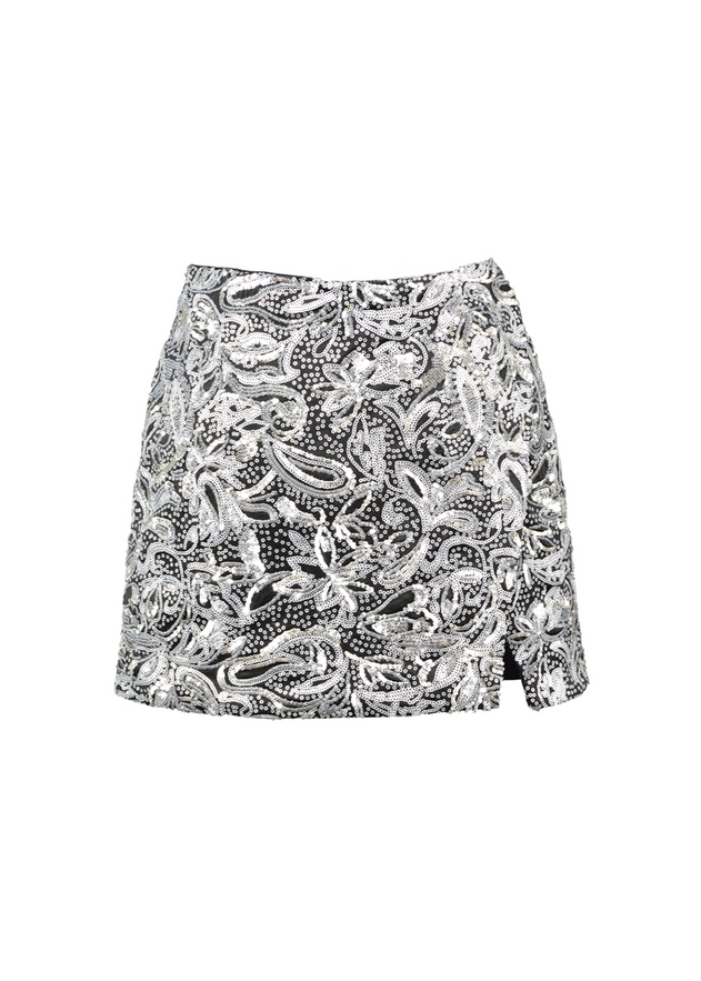 Alix Sequins Wrap Mini Skirt Silver