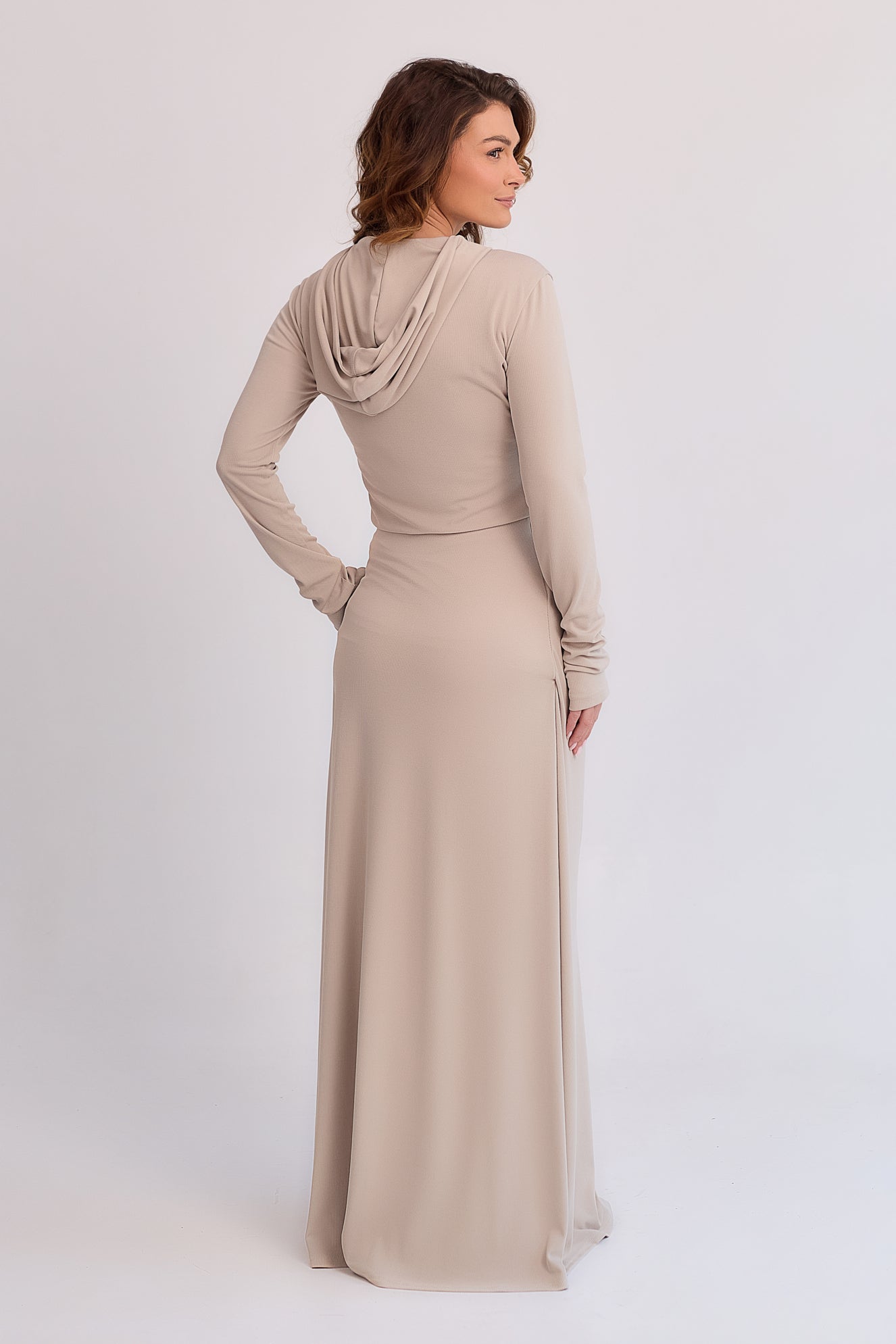 Luna Ribbed Draped Maxi Skirt Beige