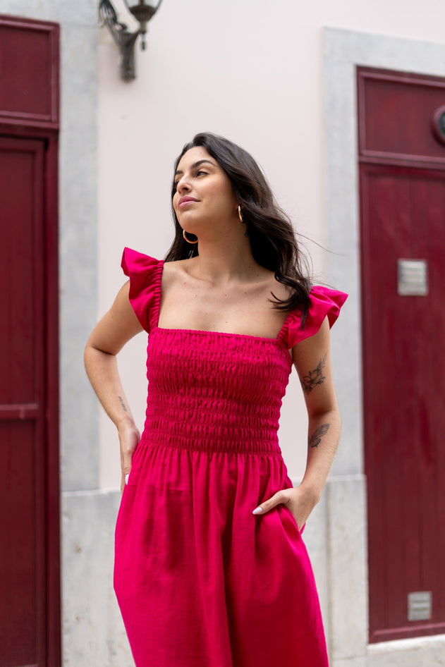 Ariela Linen Dress Peacock Pink