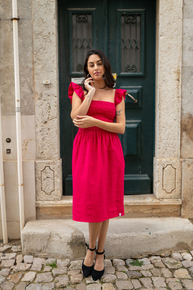 Ariela Linen Dress Peacock Pink
