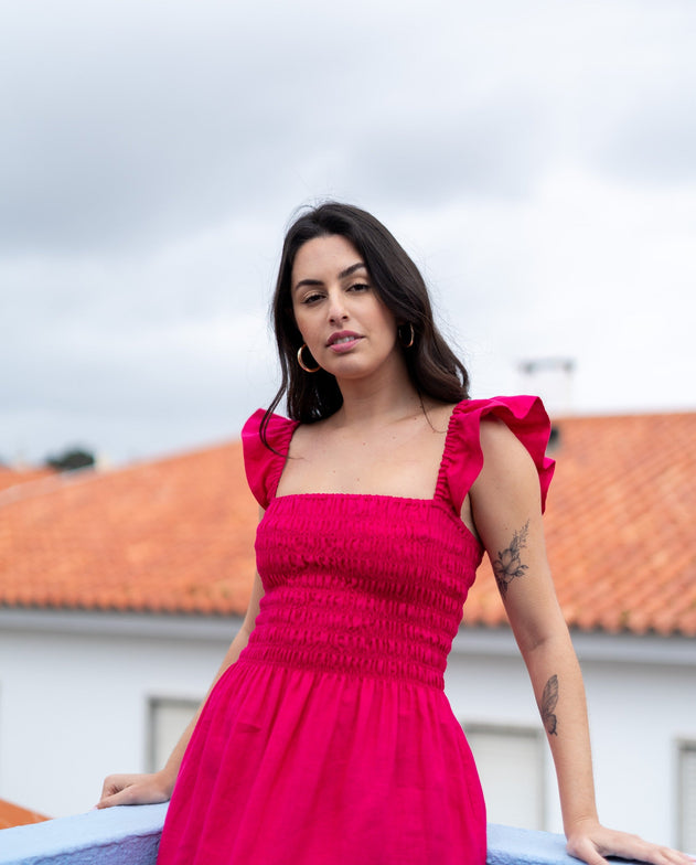 Ariela Linen Dress Peacock Pink