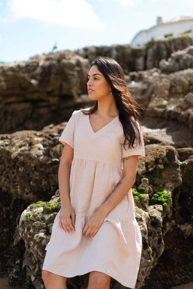 Linen Layer Dress Sandshell Beige - IVALO.COM