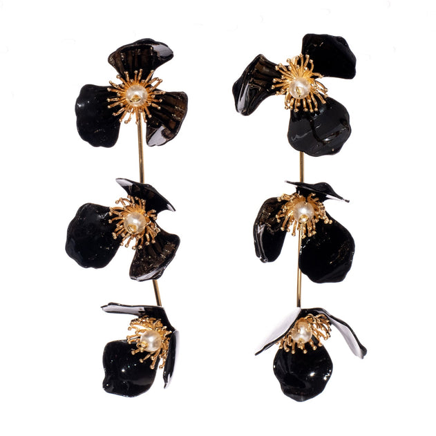 Triple Apple Flower Stud Earrings Red