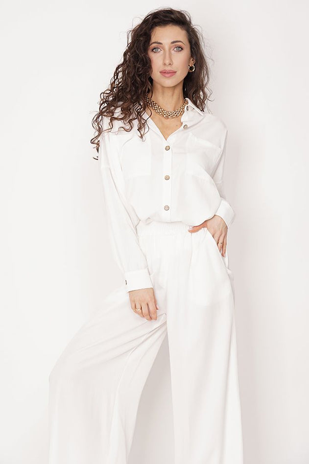 Wide Leg Tencel Trousers White