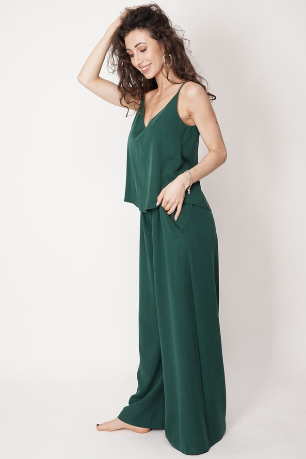 Wide Leg Tencel Trousers Green