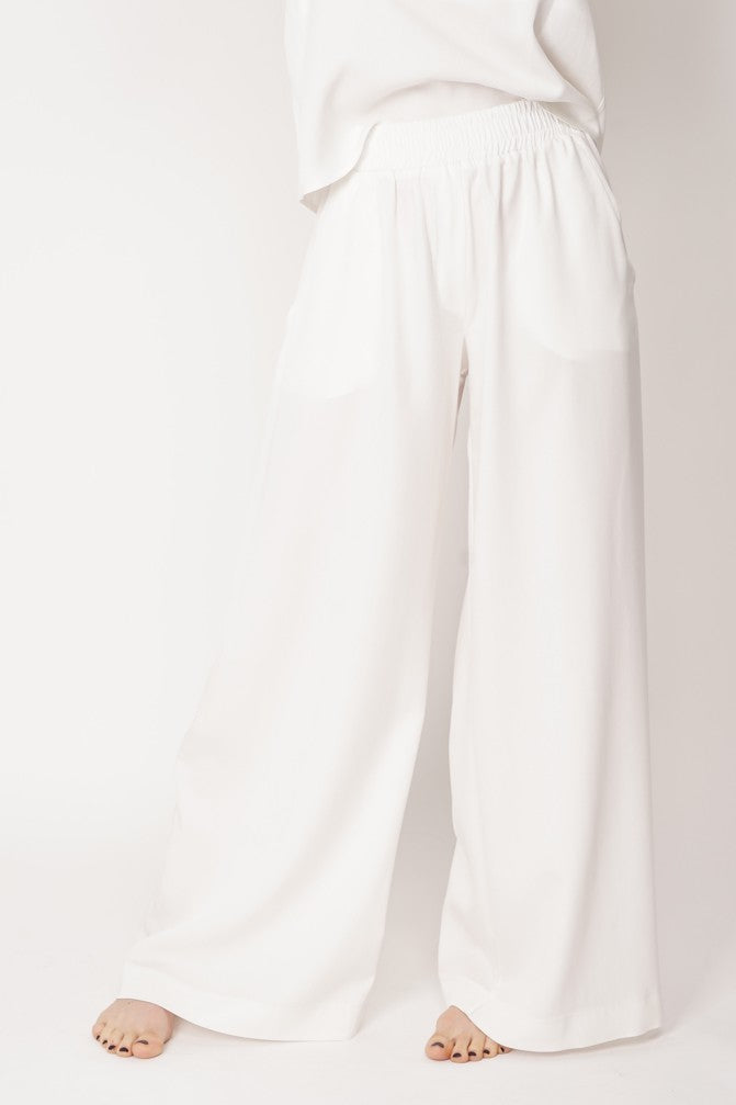 Wide Leg Tencel Trousers White