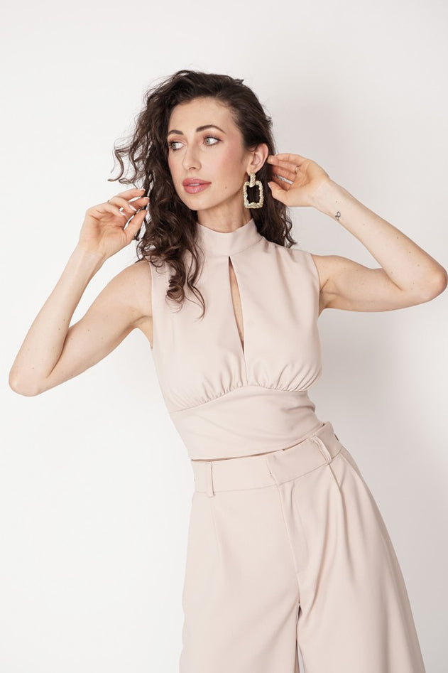 Coco Wide Leg Trousers Beige