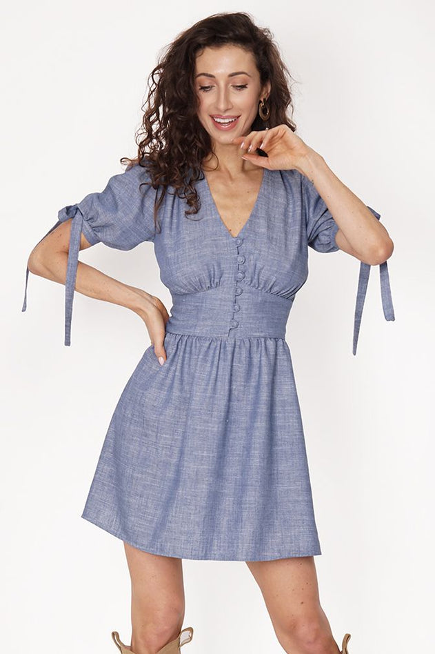 Maribel Viscose-Linen Dress Blue