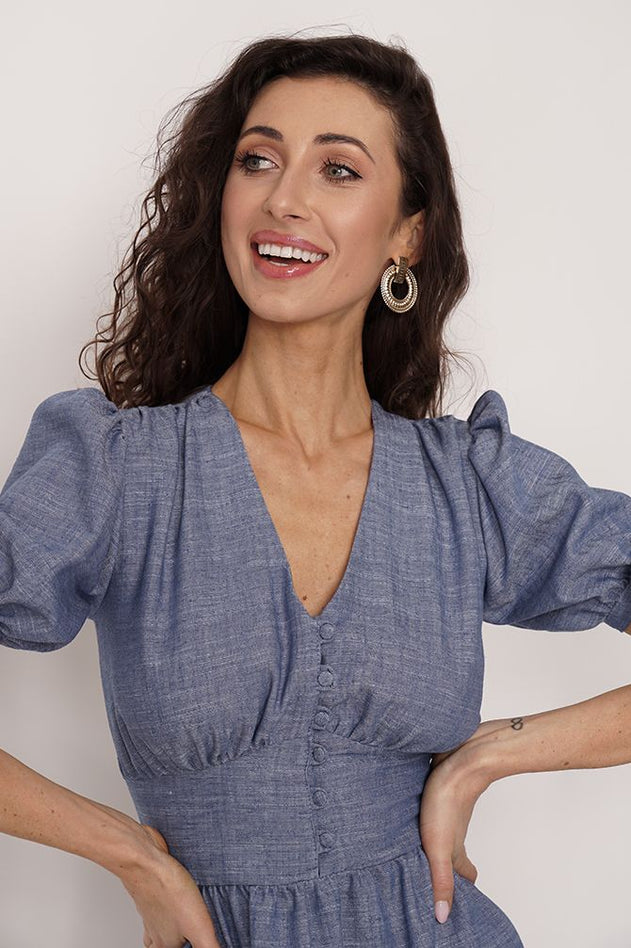 Maribel Viscose-Linen Dress Blue