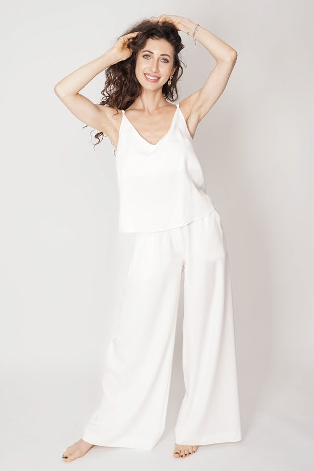Wide Leg Tencel Trousers White