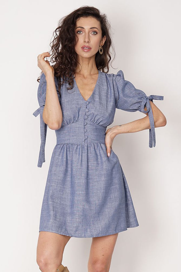 Maribel Viscose-Linen Dress Blue