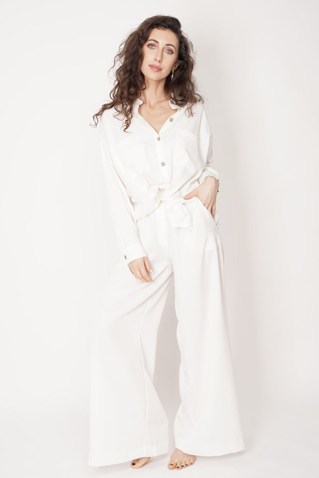 Wide Leg Tencel Trousers White
