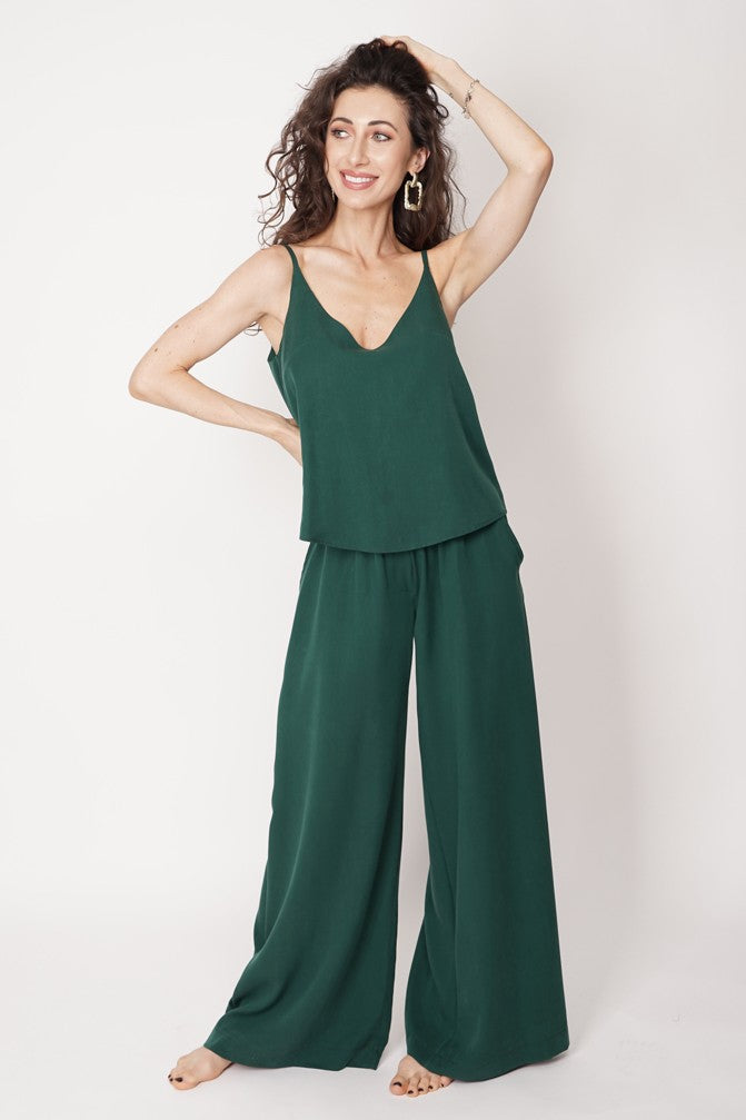 Wide Leg Tencel Trousers Green