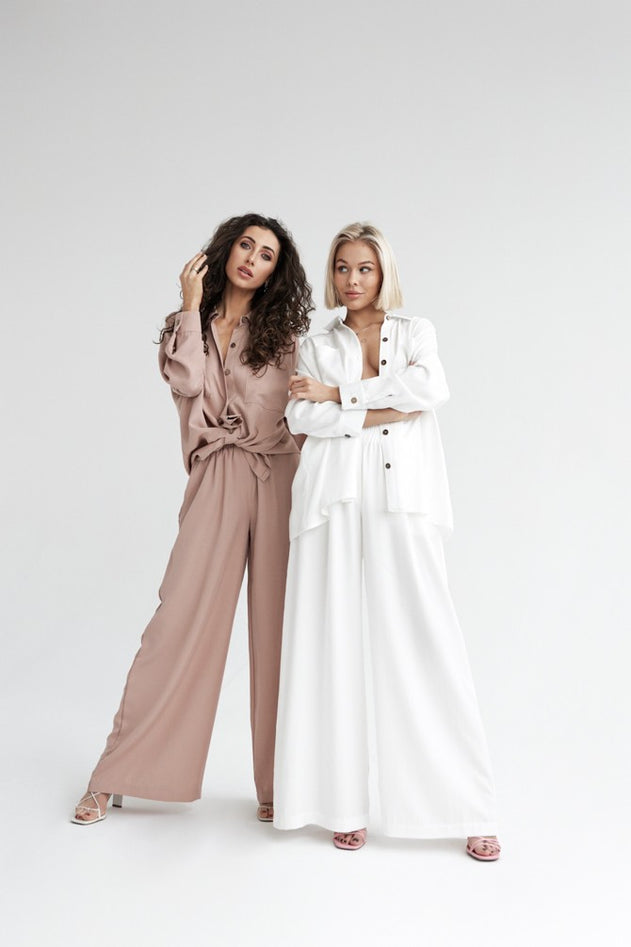 Wide Leg Tencel Trousers White