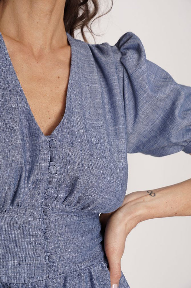 Maribel Viscose-Linen Dress Blue