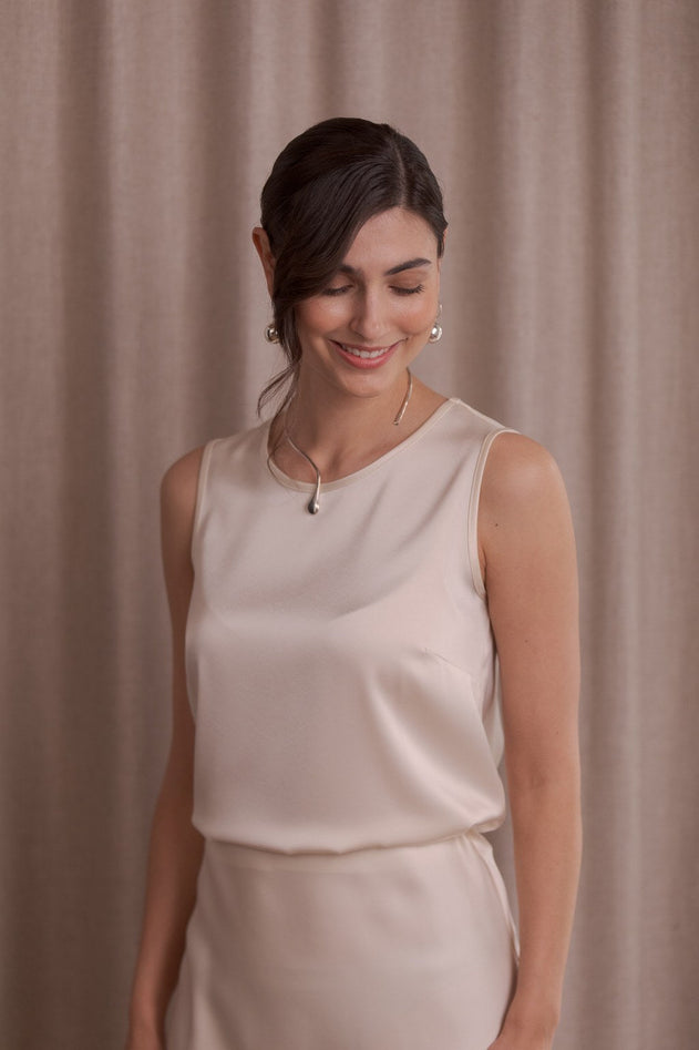 Sleeveless Satin Top Cream