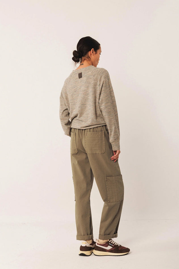 Pants With Check Stitching Military Green