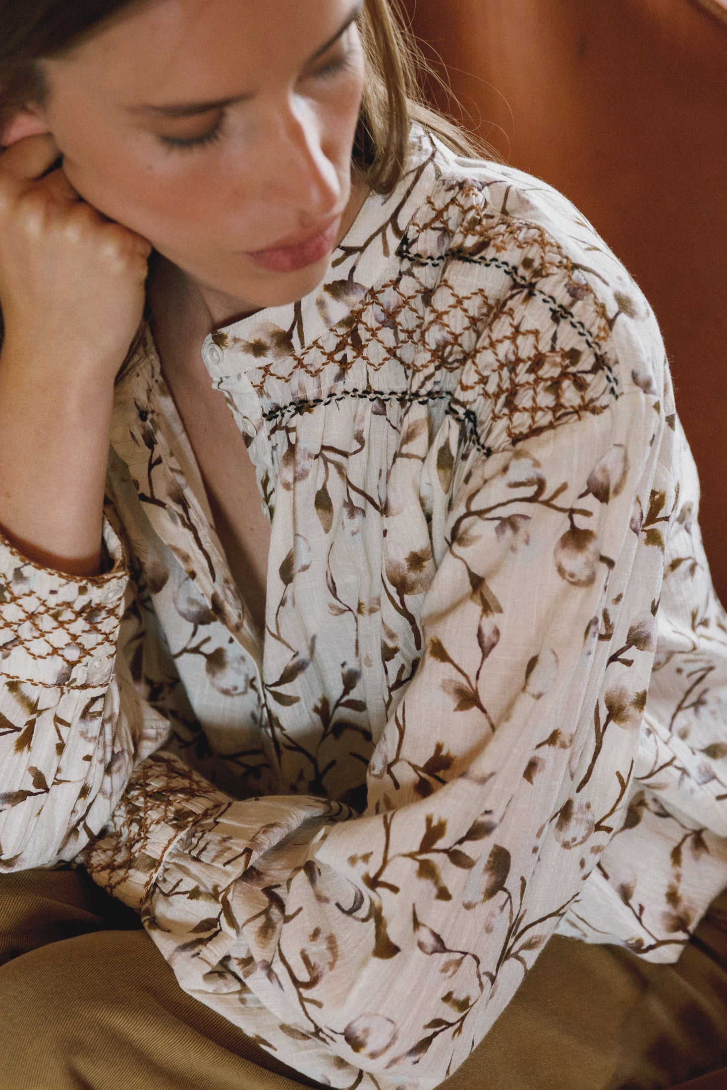 Smock-Detailed Blouse Brown