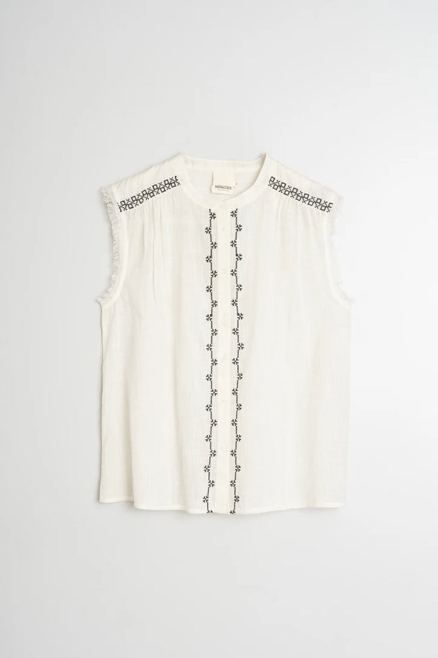 Cross Stitch Emroidered Shirt Ecru