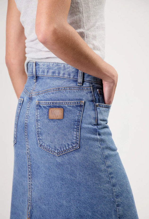 Gwen Denim Midi Skirt Stone Vintage