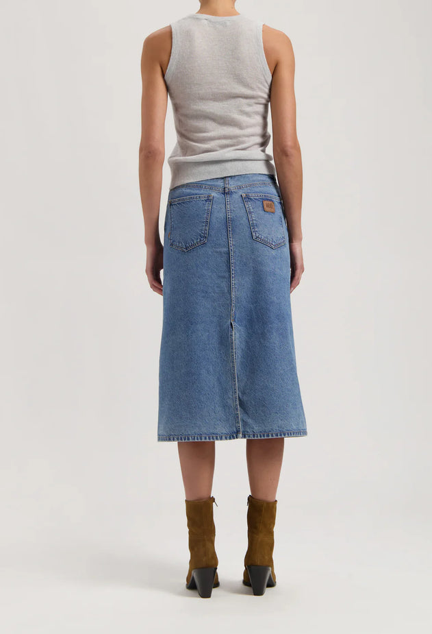 Gwen Denim Midi Skirt Stone Vintage