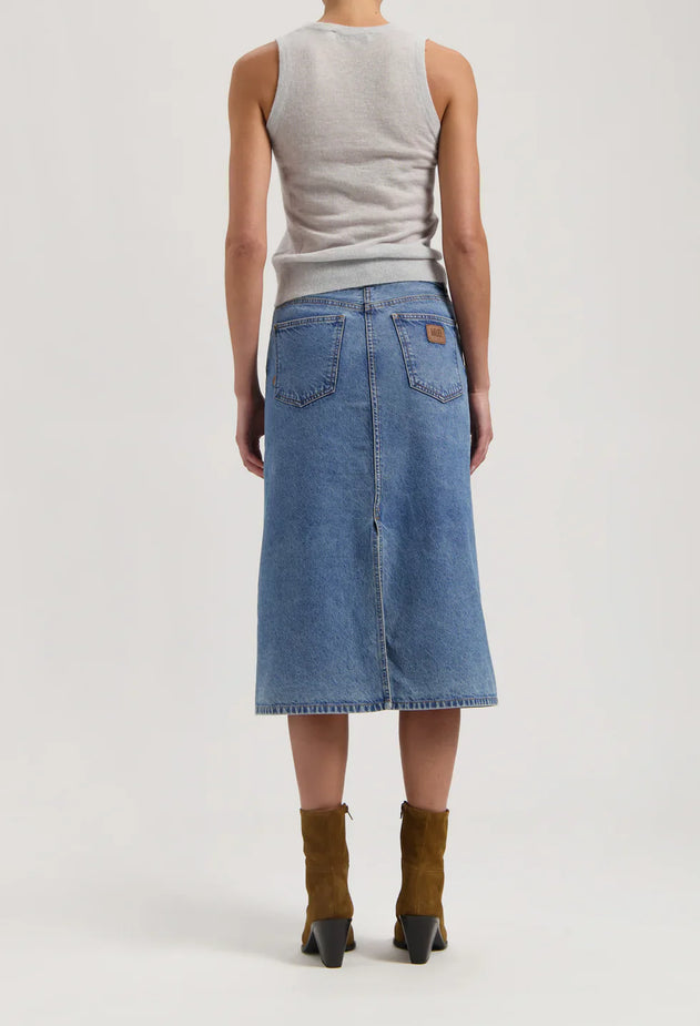 Gwen Denim Midi Skirt Stone Vintage
