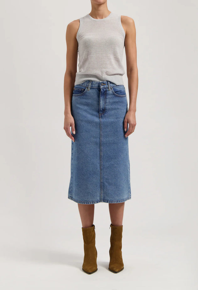 Gwen Denim Midi Skirt Stone Vintage
