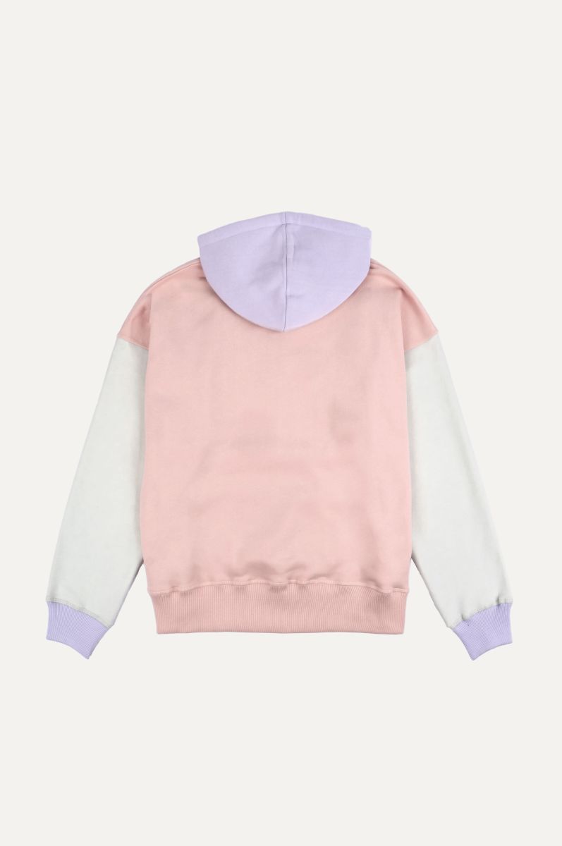 Dames's Oversized Color Block Hoodie Roze