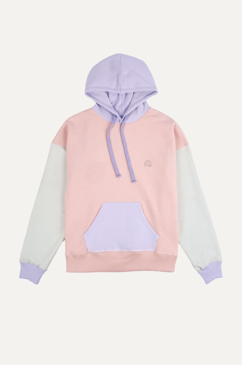 Dames's Oversized Color Block Hoodie Roze