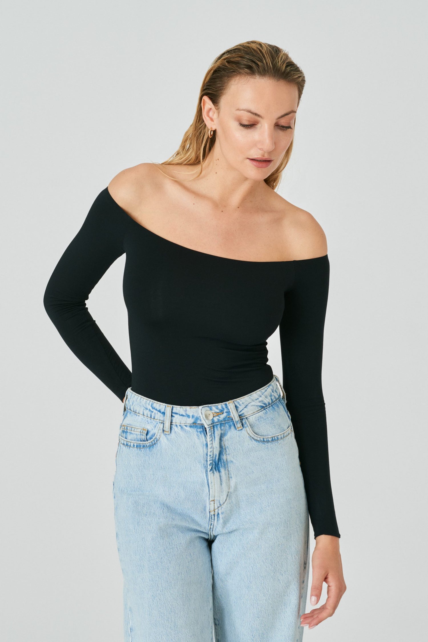 Open Schouder Bodysuit Zwart