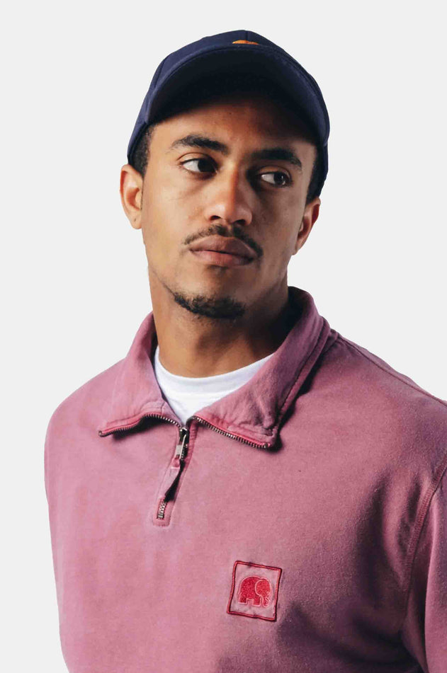 Saus loopback pigment geverfd halve zip trui garnacha rood