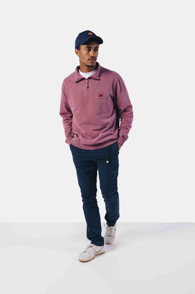 Saus loopback pigment geverfd halve zip trui garnacha rood