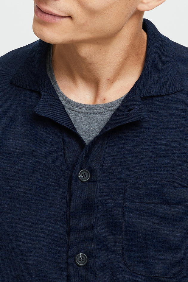 Eero Extra Fine Merino Wool Knit Shirt Blue