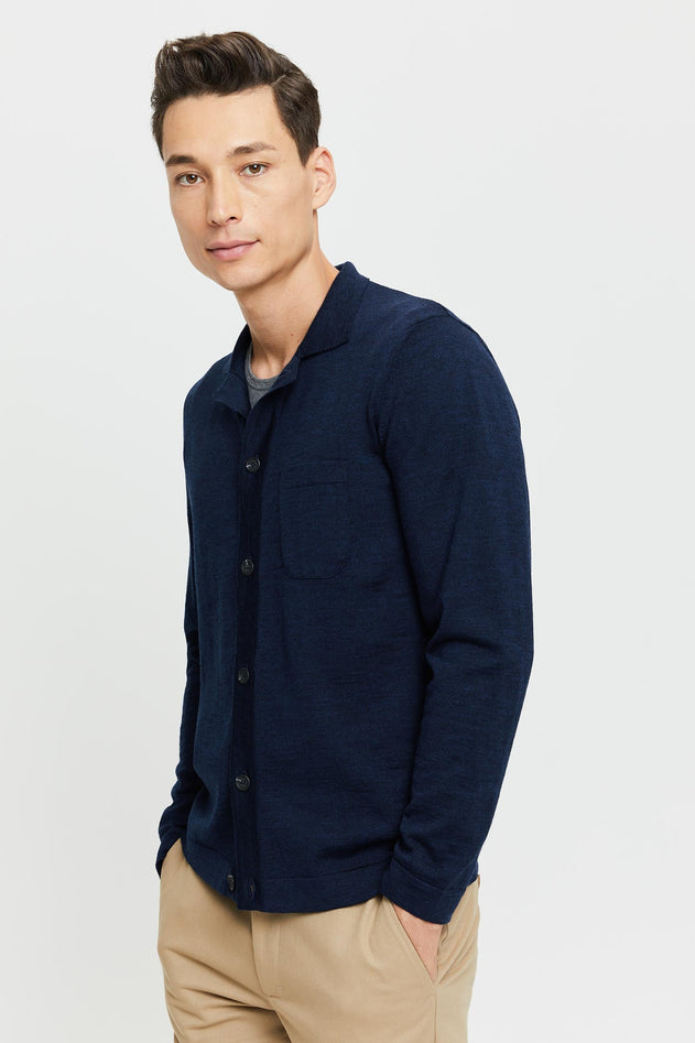 Eero Extra Fine Merino Wool Knit Shirt Blue