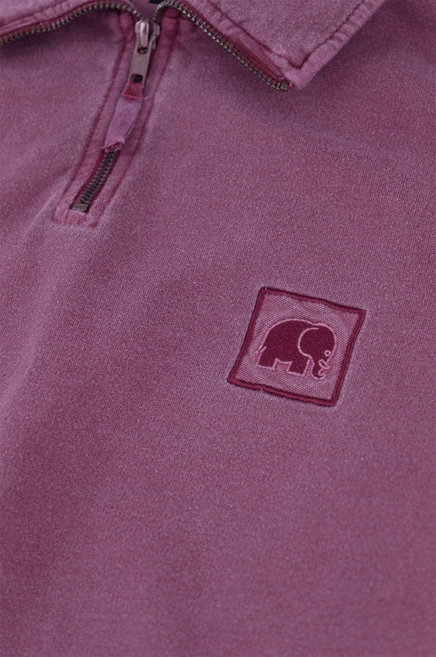 Saus loopback pigment geverfd halve zip trui garnacha rood