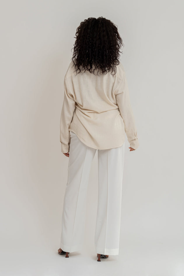 Miles Linnen Overhemd Beige