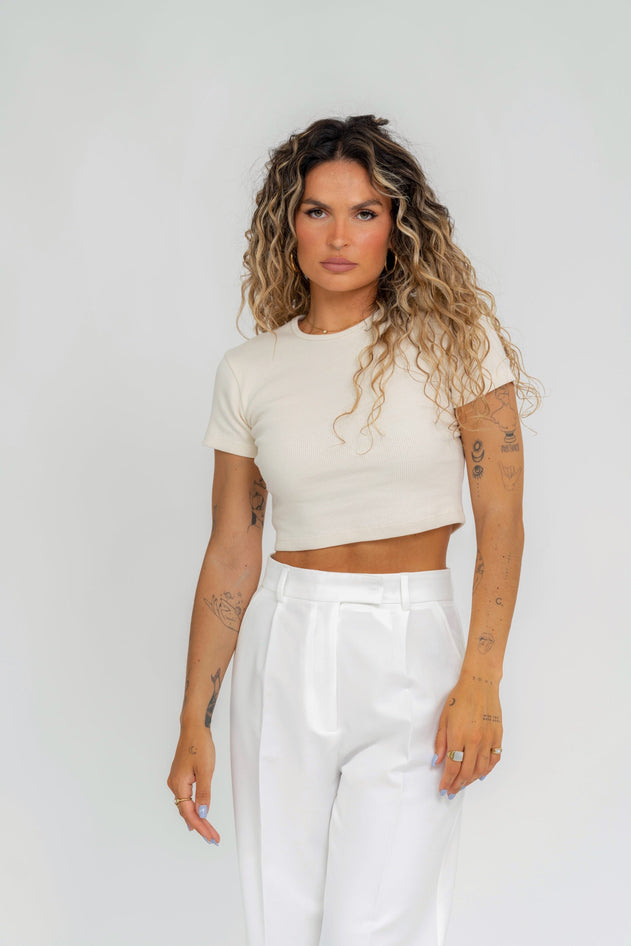 GS Cropped T-Shirt Beige