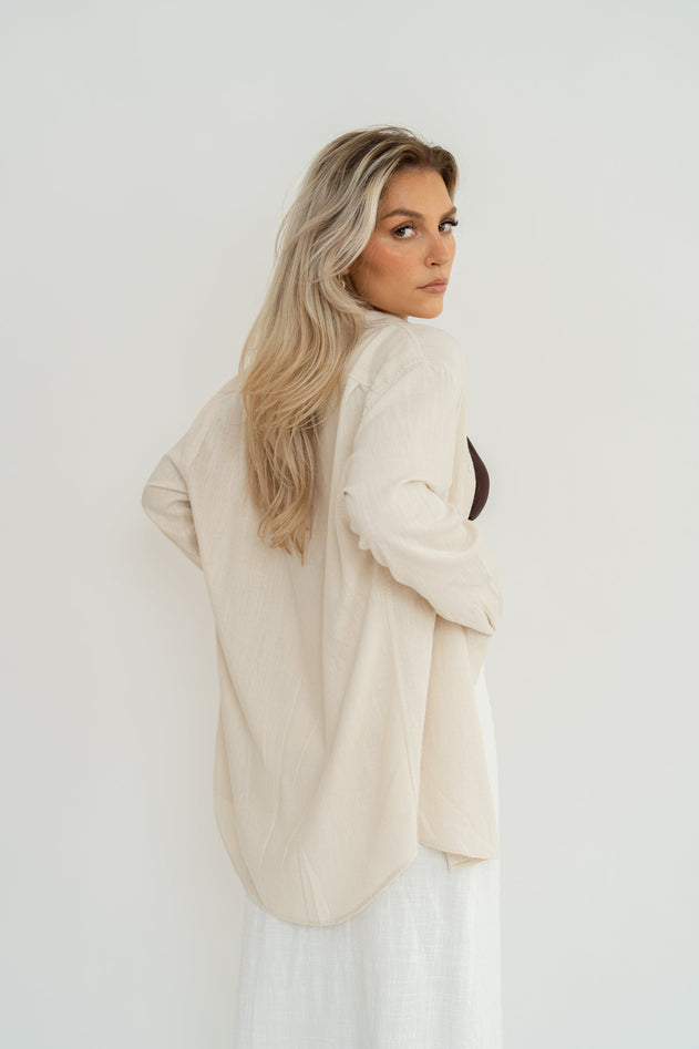 Miles Linnen Overhemd Beige