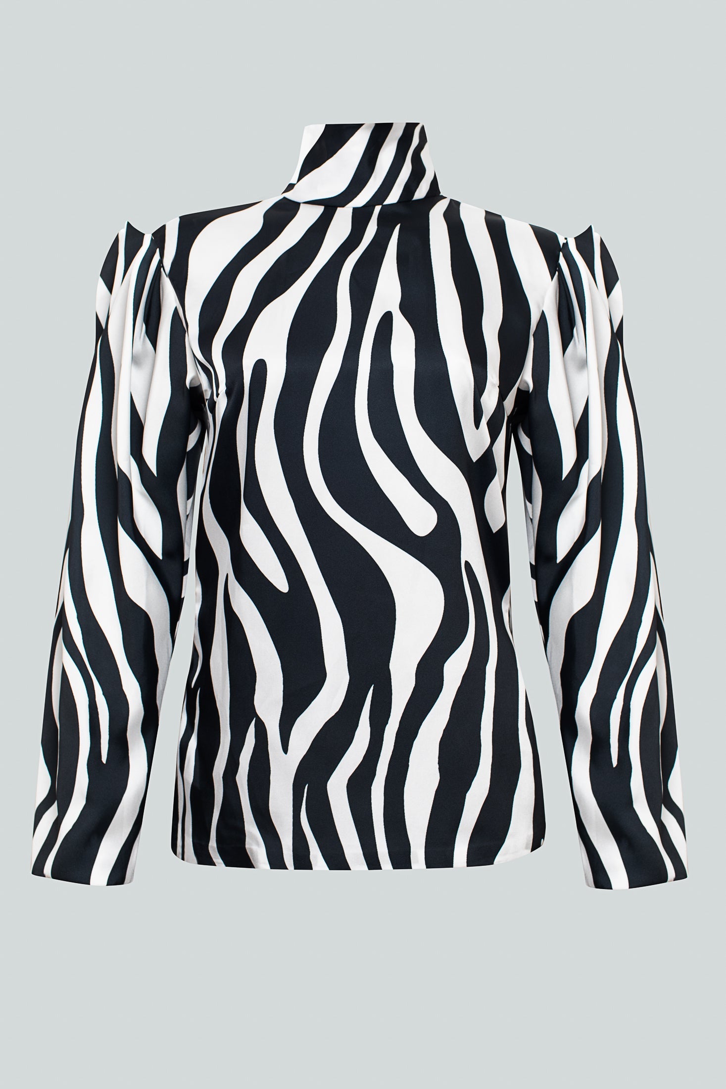 Ebbenhouten gedrukte blouse met hoge nek