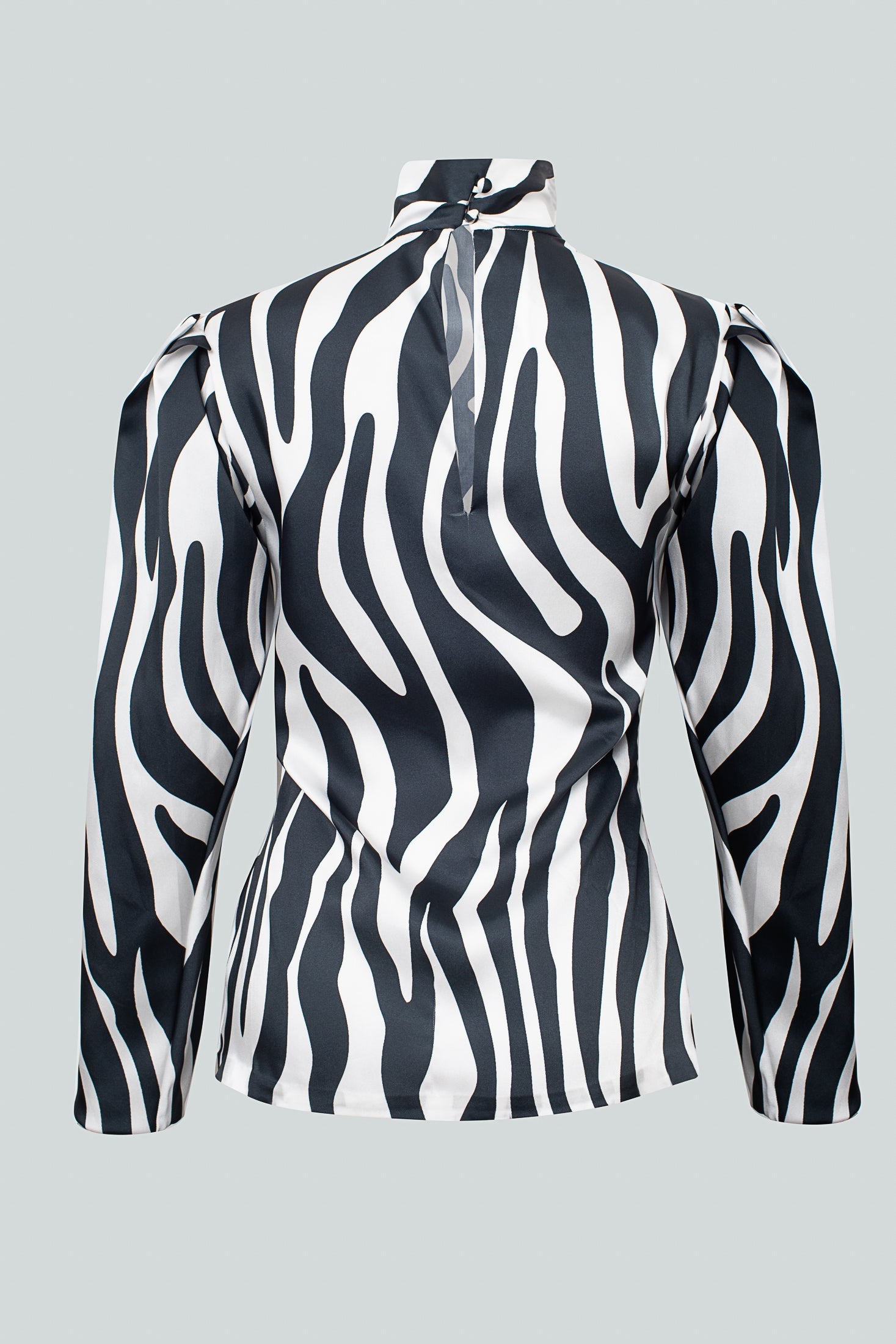 Ebbenhouten gedrukte blouse met hoge nek