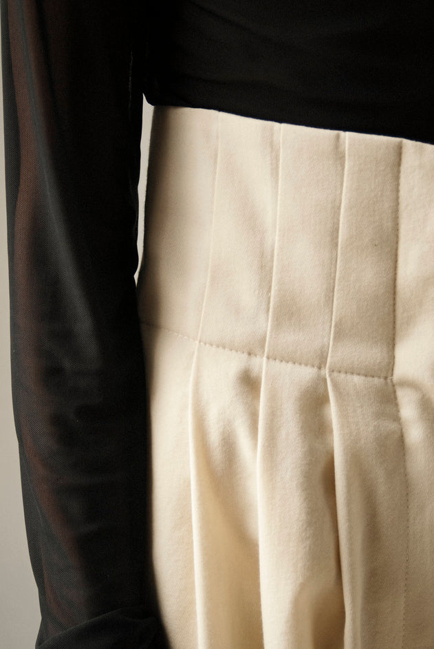 Crème vintage wol wijd been broek