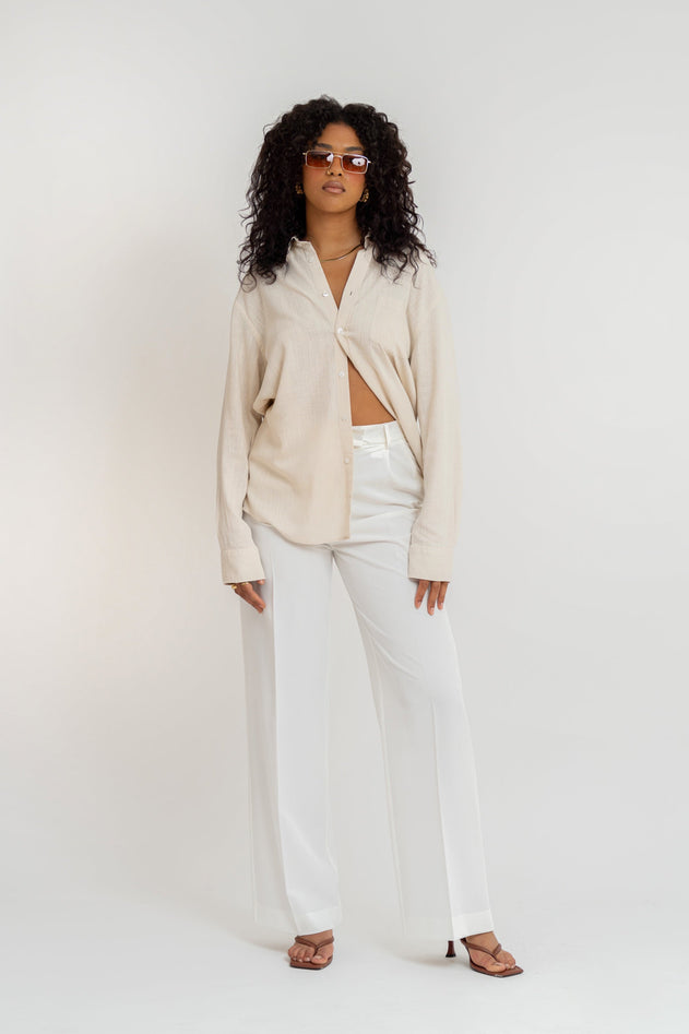 Miles Linnen Overhemd Beige