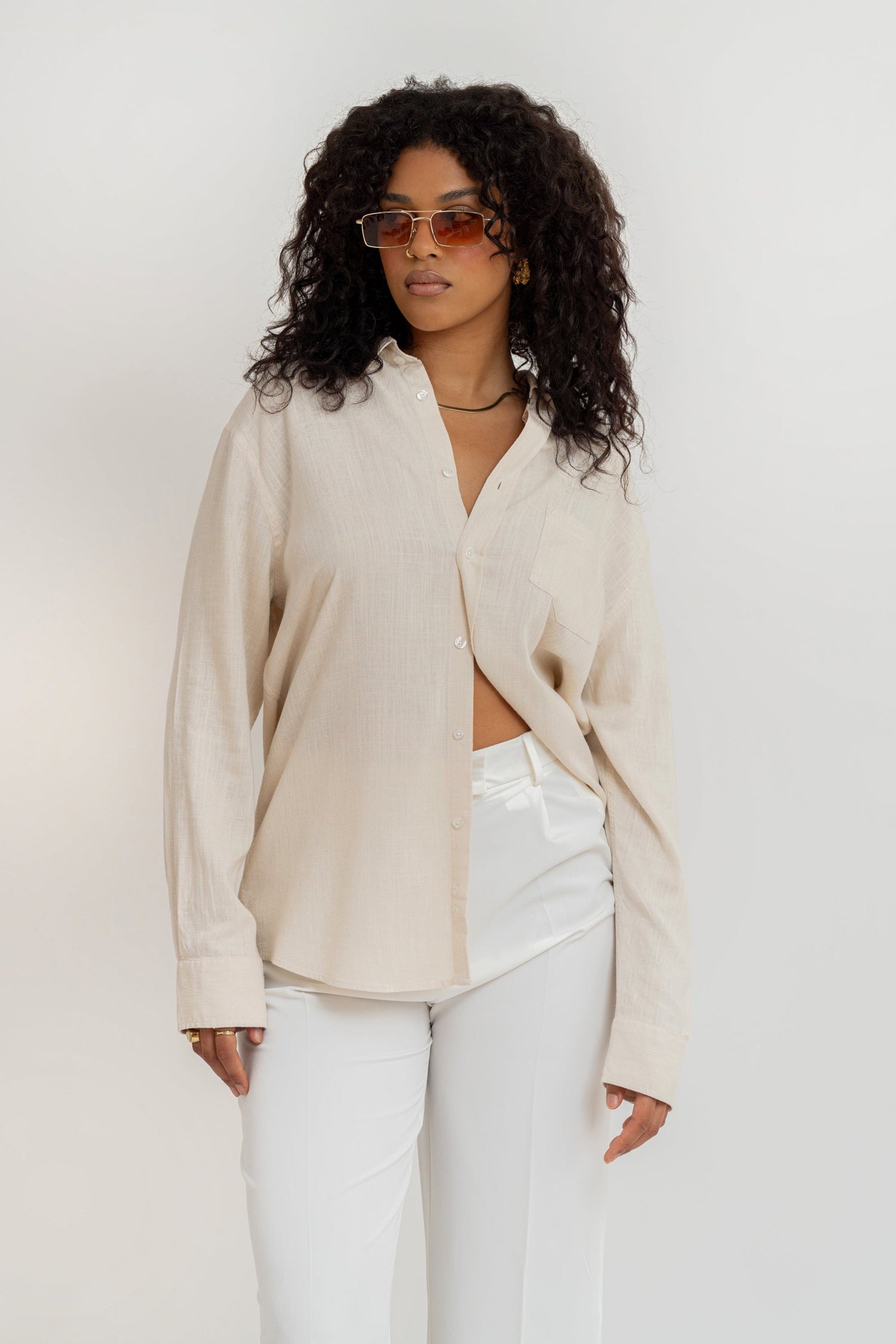 Miles Linnen Overhemd Beige